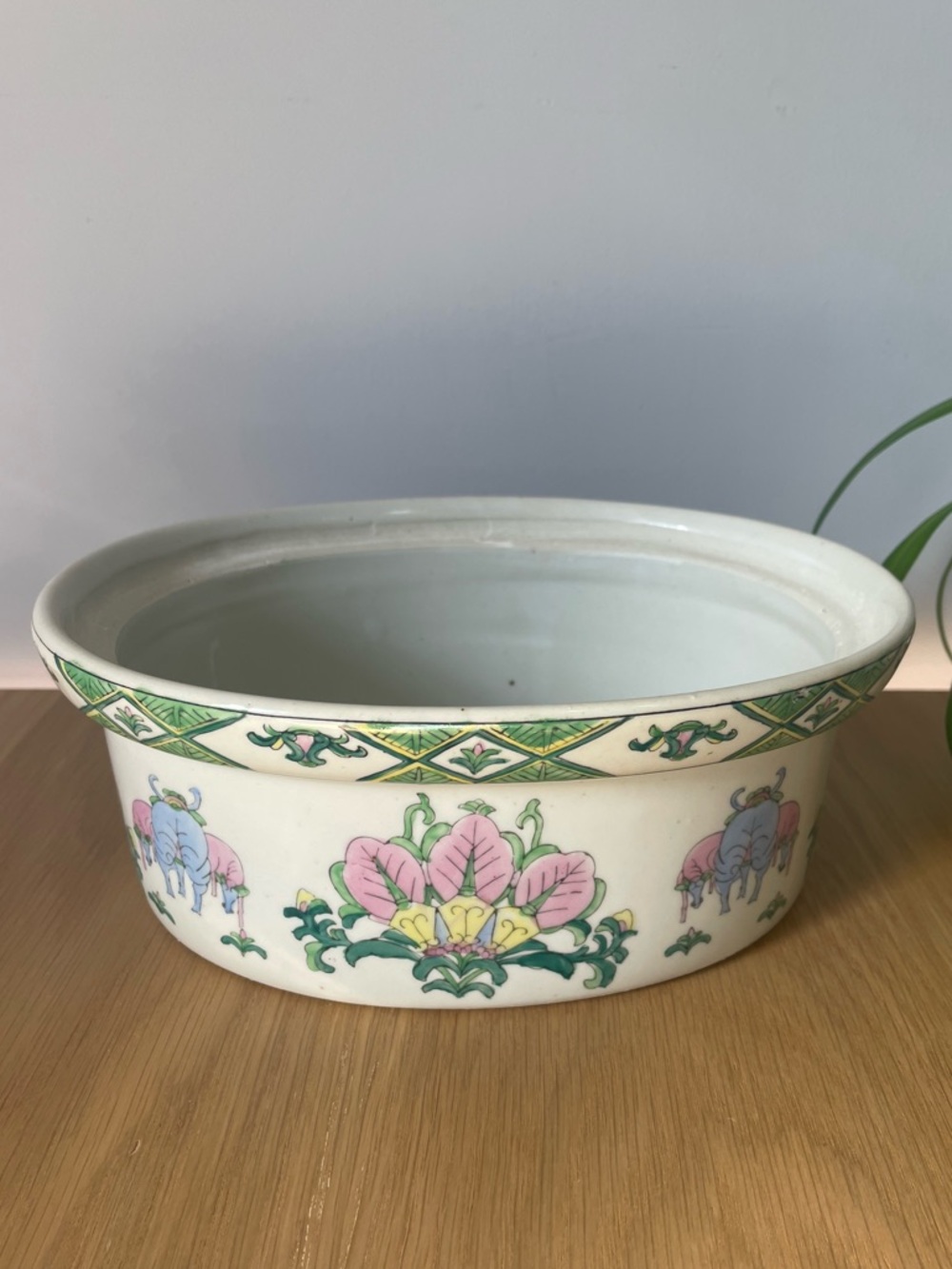Rare Vintage Ceramic Blue Chinese Water Buffalo Ox Lidded Casserole Dish Tureen - Picture 8 of 14